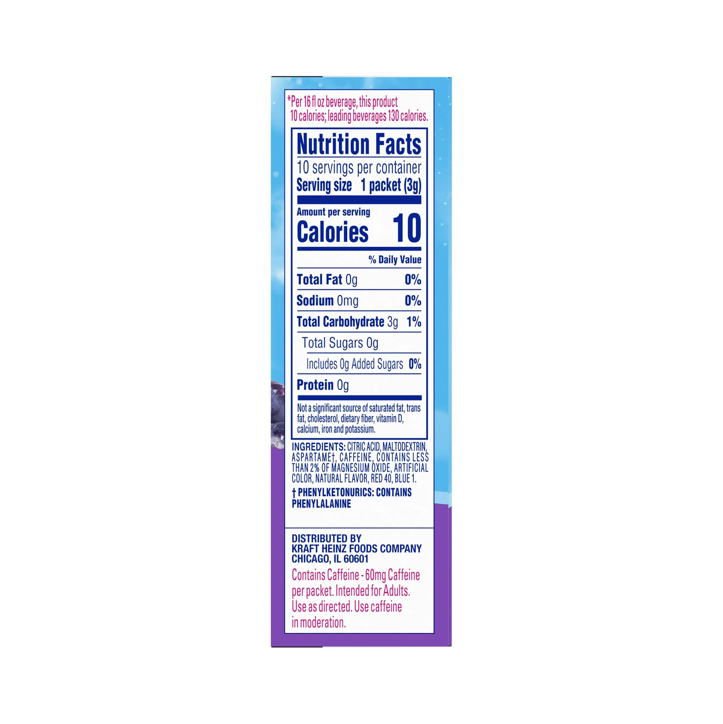 Crystal Light Grape Flavored Powdered Drink Mix with Caffeine – 10 ct