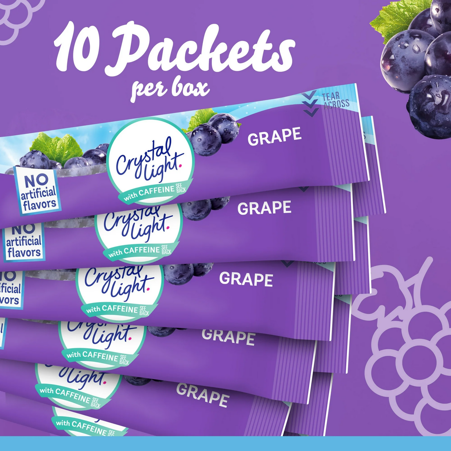 Crystal Light Grape Flavored Powdered Drink Mix with Caffeine – 10 ct