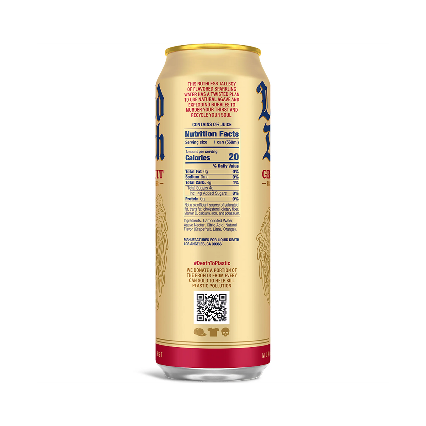 Liquid Death Grave Fruit, Grapefruit Flavored Sparkling Water – 568 mL