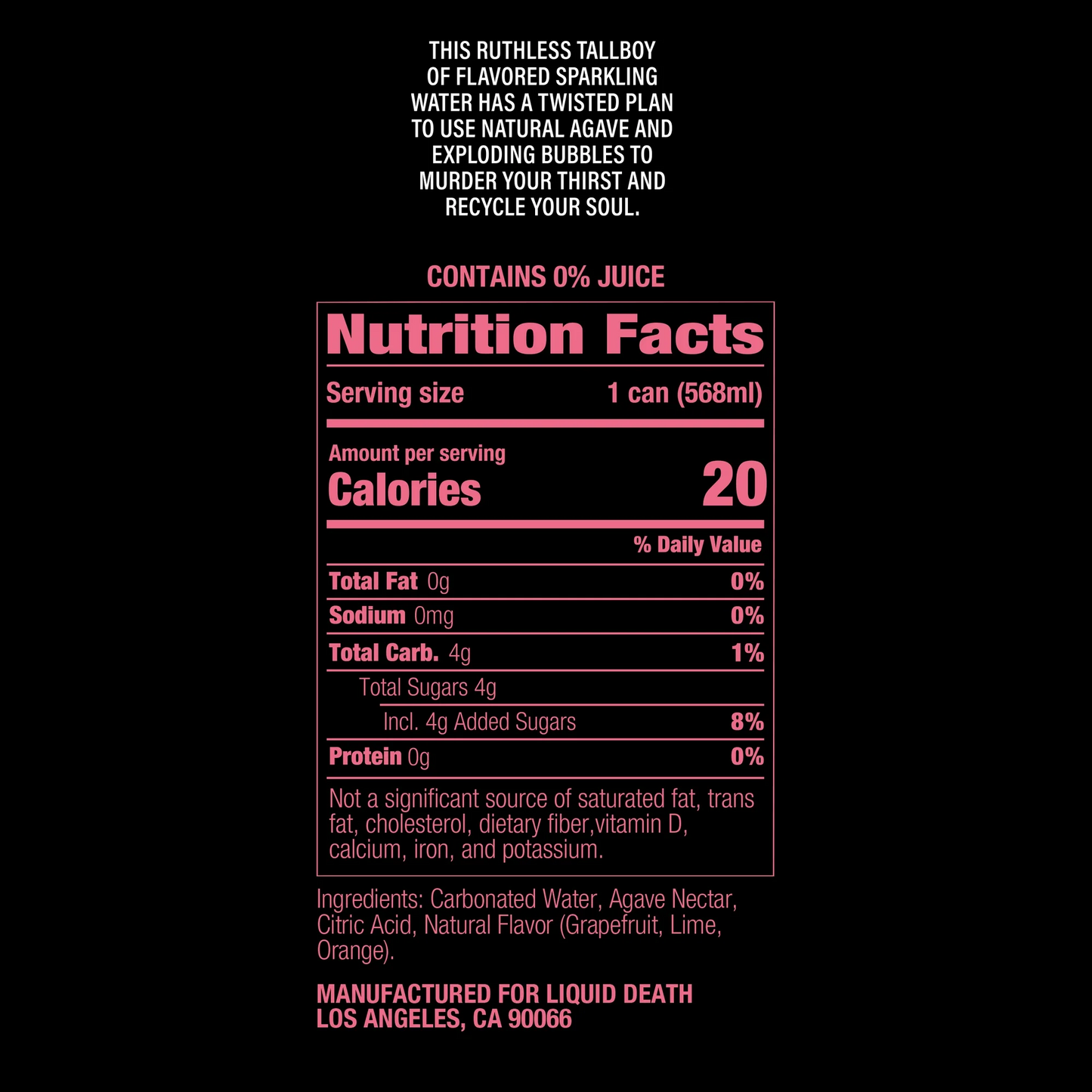 Liquid Death Grave Fruit, Grapefruit Flavored Sparkling Water – 568 mL