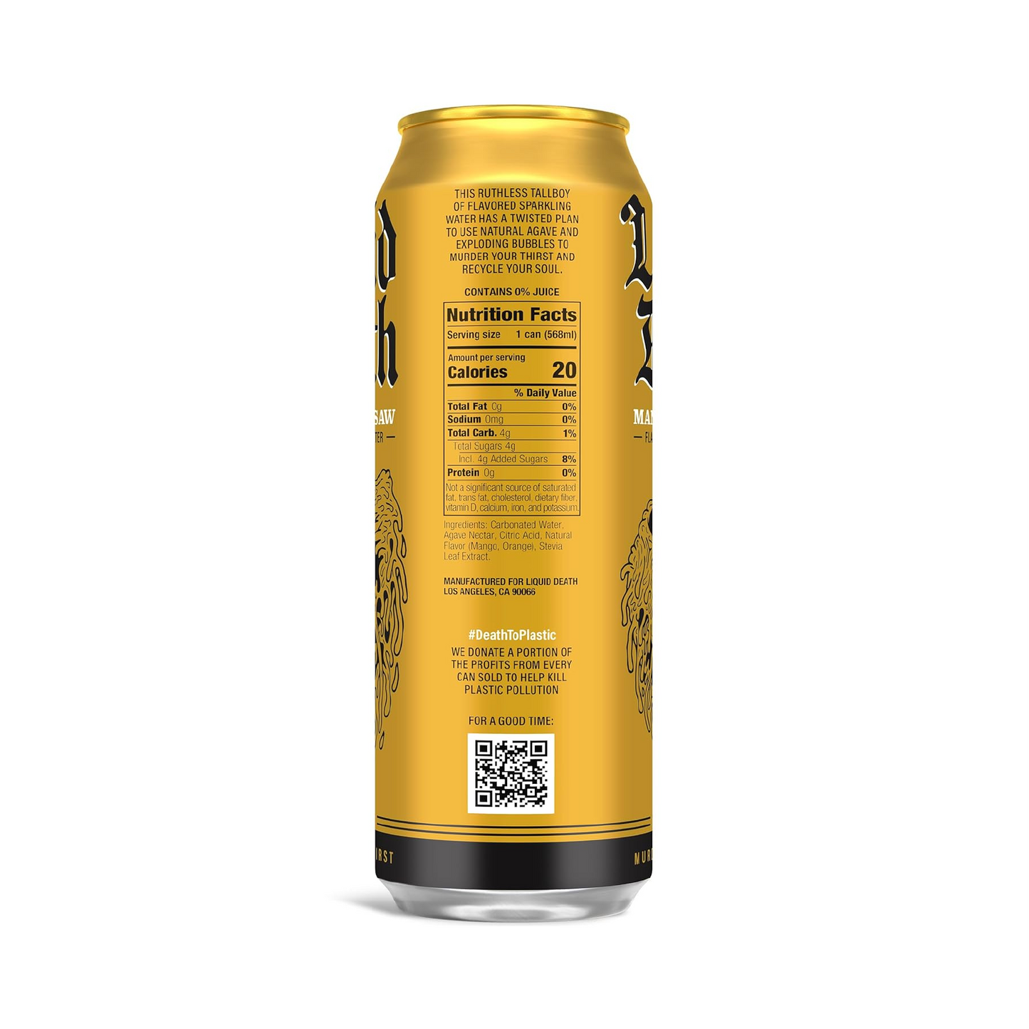 Liquid Death Mango Chainsaw, Mango Flavored Sparkling Water – 568 mL