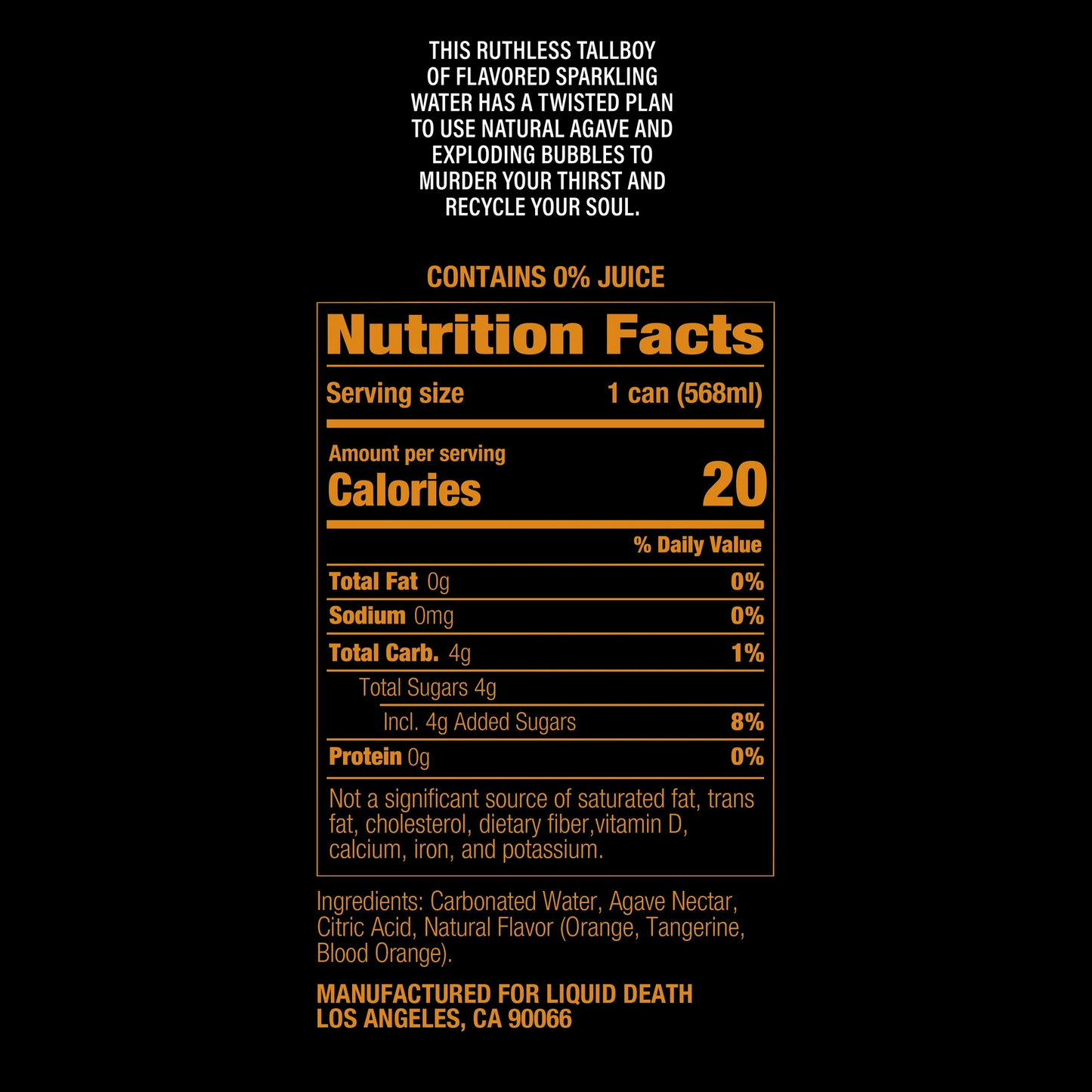 Liquid Death Squeezed to Death, Orange Flavored Sparkling Water – 568 mL