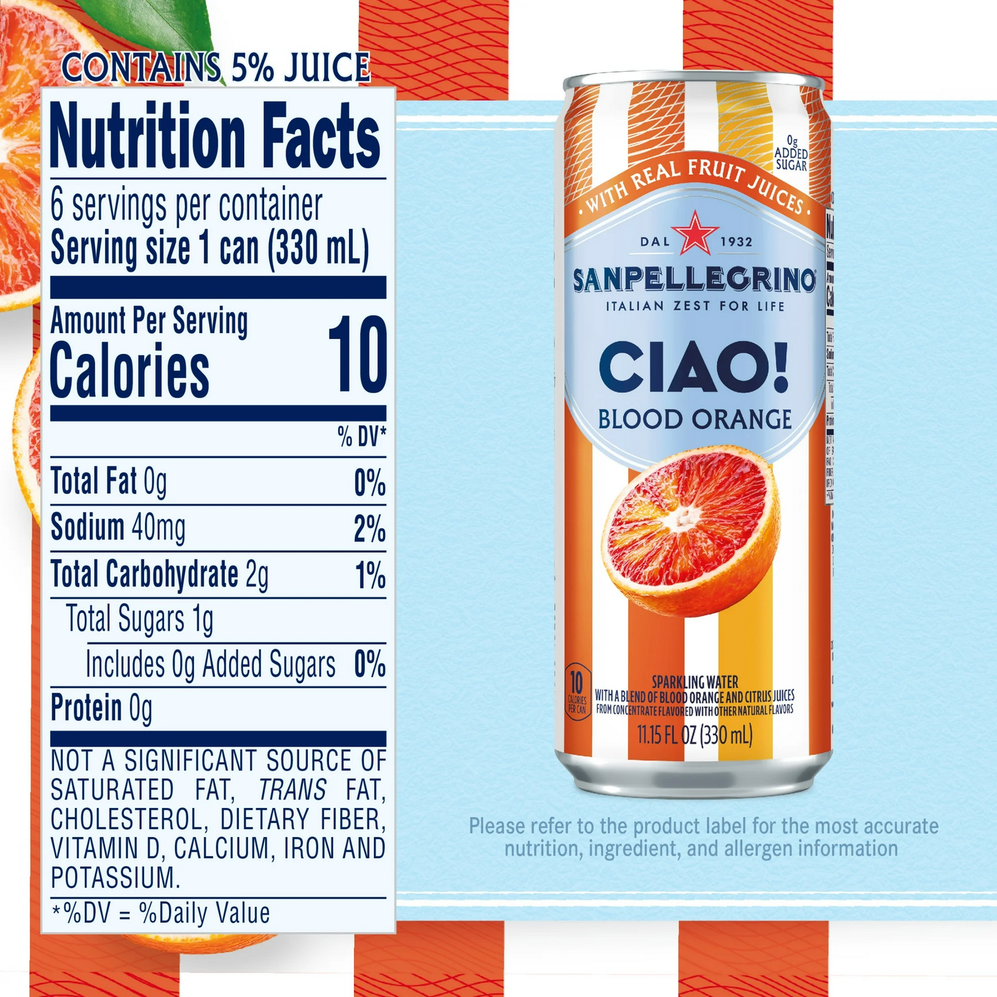 San Pellegrino CIAO Blood Orange Flavored Sparkling Water – 330 mL