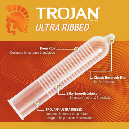 Trojan Stimulations Ultra Ribbed Lubricated Condoms – 3 ct