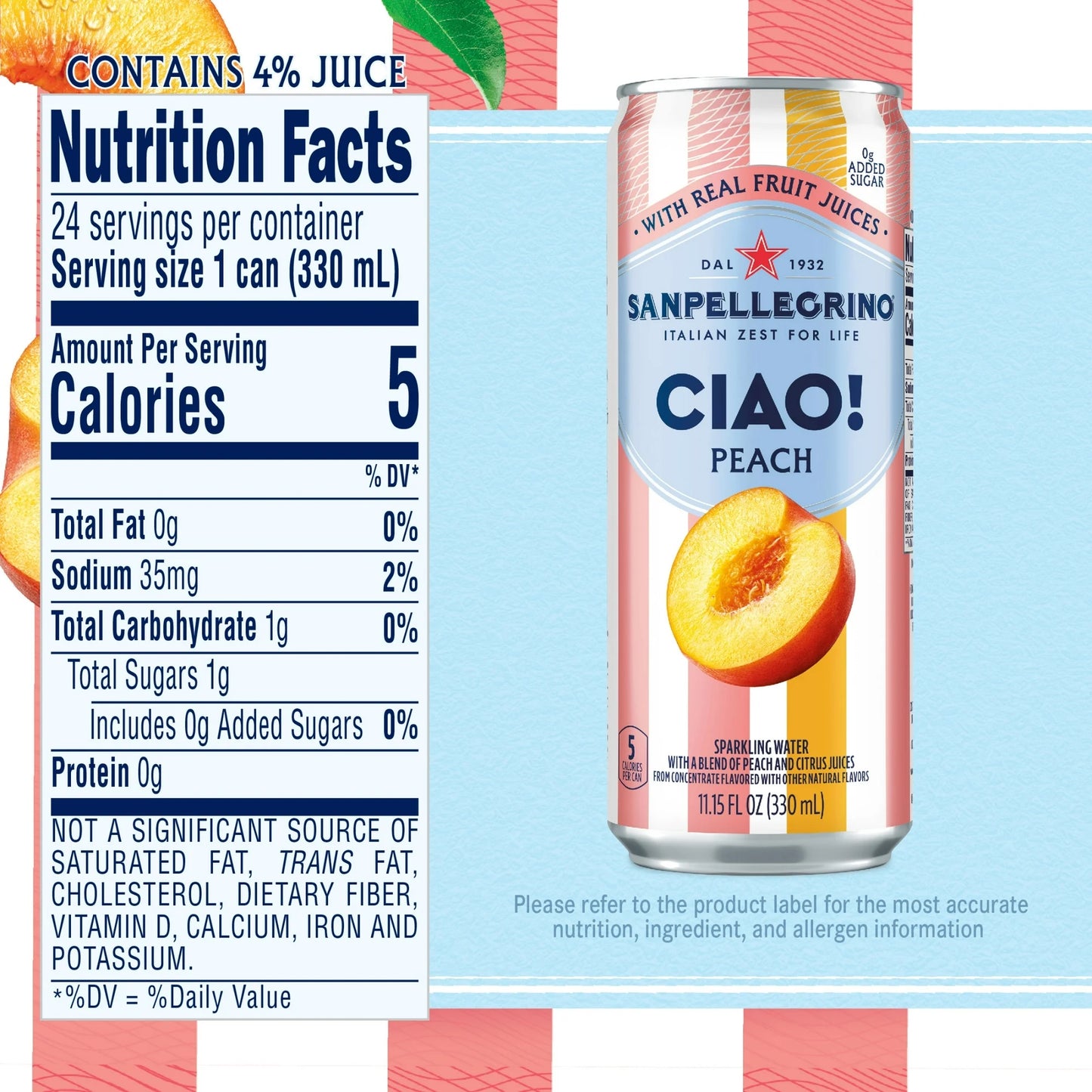 Sanpellegrino CIAO Peach Sparkling with Real Fruit Juices – 330 mL