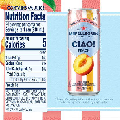 Sanpellegrino CIAO Peach Sparkling with Real Fruit Juices – 330 mL