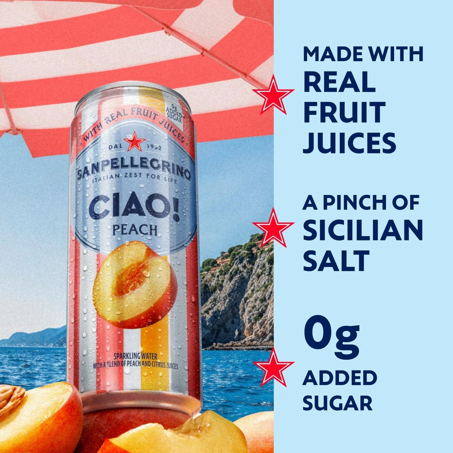 Sanpellegrino CIAO Peach Sparkling with Real Fruit Juices – 330 mL