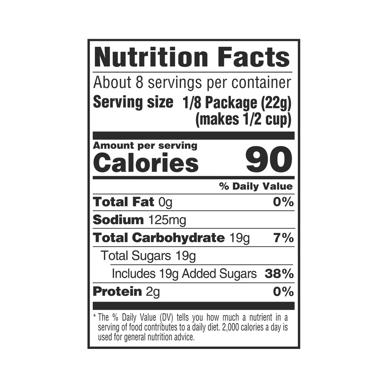Nutrition facts label for a food product with detailed calorie and ingredient information.